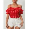 imageMakeMeChic Womens Polka Dots Blouse Short Sleeve Ruffle Trim Cold Shoulder Summer Shirt TopsRed and White