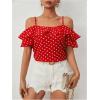 imageMakeMeChic Womens Polka Dots Blouse Short Sleeve Ruffle Trim Cold Shoulder Summer Shirt TopsRed and White