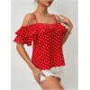 imageMakeMeChic Womens Polka Dots Blouse Short Sleeve Ruffle Trim Cold Shoulder Summer Shirt TopsRed and White