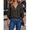 imageMakeMeChic Womens Polka Dots V Neck Half Zip Blouse Long Sleeve Casual Shirt TopBlack
