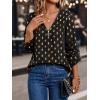 imageMakeMeChic Womens Polka Dots V Neck Half Zip Blouse Long Sleeve Casual Shirt TopBlack
