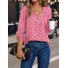 imageMakeMeChic Womens Polka Dots V Neck Half Zip Blouse Long Sleeve Casual Shirt TopPink