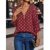 imageMakeMeChic Womens Polka Dots V Neck Half Zip Blouse Long Sleeve Casual Shirt TopRed