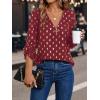 imageMakeMeChic Womens Polka Dots V Neck Half Zip Blouse Long Sleeve Casual Shirt TopRed