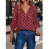 imageMakeMeChic Womens Polka Dots V Neck Half Zip Blouse Long Sleeve Casual Shirt TopRed