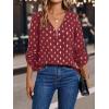 imageMakeMeChic Womens Polka Dots V Neck Half Zip Blouse Long Sleeve Casual Shirt TopRed