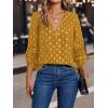 imageMakeMeChic Womens Polka Dots V Neck Half Zip Blouse Long Sleeve Casual Shirt TopYellow