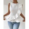 imageMakeMeChic Womens Ruffle Tiered Layer Sleeveless Round Neck Summer Blouse Tank TopsWhite