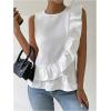 imageMakeMeChic Womens Ruffle Tiered Layer Sleeveless Round Neck Summer Blouse Tank TopsWhite