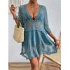 imageMakeMeChic Womens Short Sleeve Plunging Beach Cover Up Dress Swimsuit Cover UpGreen