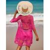 imageMakeMeChic Womens Short Sleeve Plunging Beach Cover Up Dress Swimsuit Cover UpHot Pink Solid