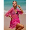 imageMakeMeChic Womens Short Sleeve Plunging Beach Cover Up Dress Swimsuit Cover UpHot Pink Solid