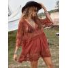 imageMakeMeChic Womens Short Sleeve Plunging Beach Cover Up Dress Swimsuit Cover UpRed