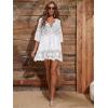 imageMakeMeChic Womens Short Sleeve Plunging Beach Cover Up Dress Swimsuit Cover UpWhite1