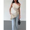 imageMakeMeChic Womens Sleeveless Twist One Shoulder Asymmetrical Hem Ruched Blouse Shirt TopsApricot