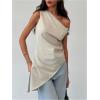 imageMakeMeChic Womens Sleeveless Twist One Shoulder Asymmetrical Hem Ruched Blouse Shirt TopsApricot