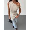 imageMakeMeChic Womens Sleeveless Twist One Shoulder Asymmetrical Hem Ruched Blouse Shirt TopsApricot