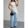 imageMakeMeChic Womens Sleeveless Twist One Shoulder Asymmetrical Hem Ruched Blouse Shirt TopsApricot
