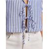imageMakeMeChic Womens Striped Crop Top Short Sleeve Tie Front V Neck Blouse Collar Casual ShirtBlue and White