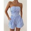 imageMakeMeChic Womens Summer 2 Piece Outfits Striped Ruched Shirred Bandeau Top and Shorts SetsBlue and White