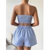 imageMakeMeChic Womens Summer 2 Piece Outfits Striped Ruched Shirred Bandeau Top and Shorts SetsBlue and White