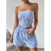 imageMakeMeChic Womens Summer 2 Piece Outfits Striped Ruched Shirred Bandeau Top and Shorts SetsBlue and White