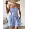 imageMakeMeChic Womens Summer 2 Piece Outfits Striped Ruched Shirred Bandeau Top and Shorts SetsBlue and White