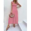 imageMakeMeChic Womens Summer Floral Dresses 2025 Beach Vacation Casual Blue and White Long Maxi Sundresses Pink Flounce Medium