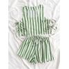 imageMakeMeChic Womens Summer Two Piece Outfit Striped Bow Square Neck Sleeveless Crop Tops and Shorts SetMulticolor