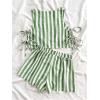 imageMakeMeChic Womens Summer Two Piece Outfit Striped Bow Square Neck Sleeveless Crop Tops and Shorts SetMulticolor