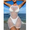 imageMakeMeChic Womens Swim Beach Cover Up Tie Back Halter Sheer Fishnet Cover Up RomperWhite