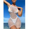 imageMakeMeChic Womens Swim Beach Cover Up Tie Back Halter Sheer Fishnet Cover Up RomperWhite
