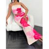 imageMakeMeChic Womens Two Piece Outfit Floral Strapless Bandeau Crop Tops and Bodycon Maxi Skirt SetApricot