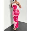 imageMakeMeChic Womens Two Piece Outfit Floral Strapless Bandeau Crop Tops and Bodycon Maxi Skirt SetApricot