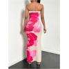 imageMakeMeChic Womens Two Piece Outfit Floral Strapless Bandeau Crop Tops and Bodycon Maxi Skirt SetApricot