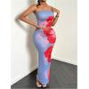 imageMakeMeChic Womens Two Piece Outfit Floral Strapless Bandeau Crop Tops and Bodycon Maxi Skirt SetDusty Blue