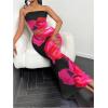 imageMakeMeChic Womens Two Piece Outfit Floral Strapless Bandeau Crop Tops and Bodycon Maxi Skirt SetHot Pink