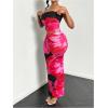 imageMakeMeChic Womens Two Piece Outfit Floral Strapless Bandeau Crop Tops and Bodycon Maxi Skirt SetHot Pink
