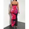 imageMakeMeChic Womens Two Piece Outfit Floral Strapless Bandeau Crop Tops and Bodycon Maxi Skirt SetHot Pink