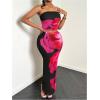 imageMakeMeChic Womens Two Piece Outfit Floral Strapless Bandeau Crop Tops and Bodycon Maxi Skirt SetHot Pink