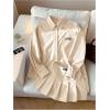 imageMakeMeChic Womens Two Piece Outfit Striped Button Down Shirt and Pleated Skirt Matching SetApricot