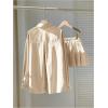 imageMakeMeChic Womens Two Piece Outfit Striped Button Down Shirt and Pleated Skirt Matching SetApricot