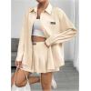 imageMakeMeChic Womens Two Piece Outfit Striped Button Down Shirt and Pleated Skirt Matching SetApricot