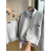 imageMakeMeChic Womens Two Piece Outfit Striped Button Down Shirt and Pleated Skirt Matching SetBlack and White