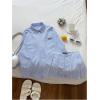 imageMakeMeChic Womens Two Piece Outfit Striped Button Down Shirt and Pleated Skirt Matching SetBlue