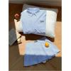 imageMakeMeChic Womens Two Piece Outfit Striped Button Down Shirt and Pleated Skirt Matching SetBlue