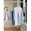 imageMakeMeChic Womens Two Piece Outfit Striped Button Down Shirt and Pleated Skirt Matching SetBlue