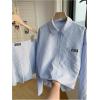imageMakeMeChic Womens Two Piece Outfit Striped Button Down Shirt and Pleated Skirt Matching SetBlue