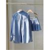 imageMakeMeChic Womens Two Piece Outfit Striped Button Down Shirt and Pleated Skirt Matching SetBlue B
