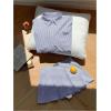imageMakeMeChic Womens Two Piece Outfit Striped Button Down Shirt and Pleated Skirt Matching SetBlue a